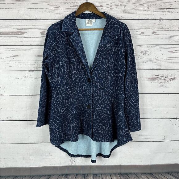 Parsley & Sage Tops - Parsley Sage Jacket Womens Medium Blue Knit Blazer Button Art Relaxed Stretch